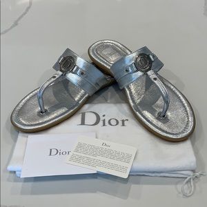 Christian Dior Metallic Silver Thongs